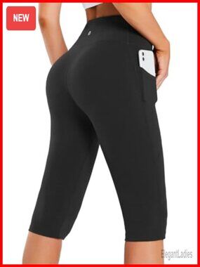 High Waisted Capri Leggings with Pockets Yoga Workout